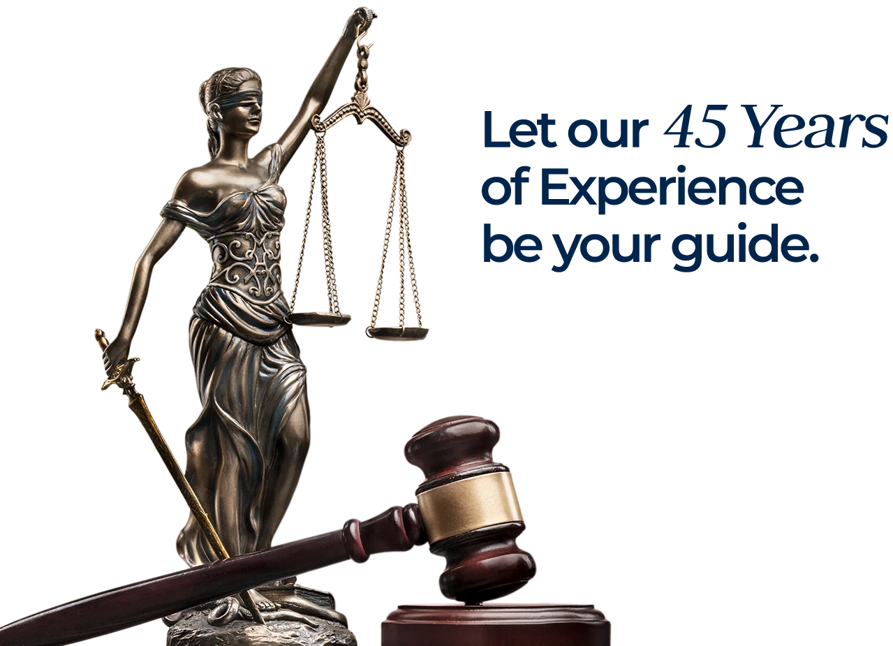 lady justice with let our 45 years of experience copy