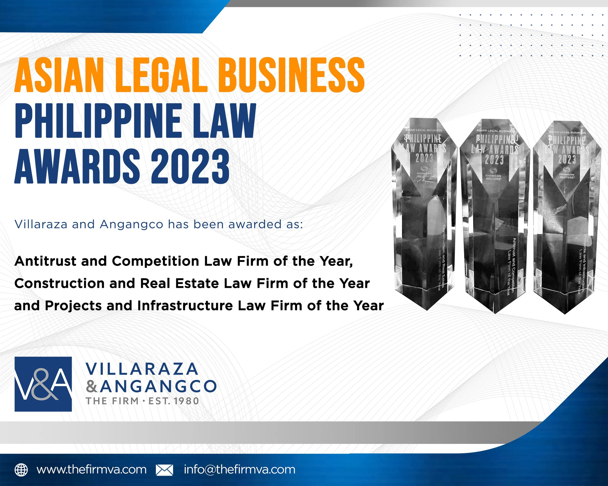 V&A Law wins five awards at the recently-concluded 2023 Asian Legal Business Philippine Law Awards