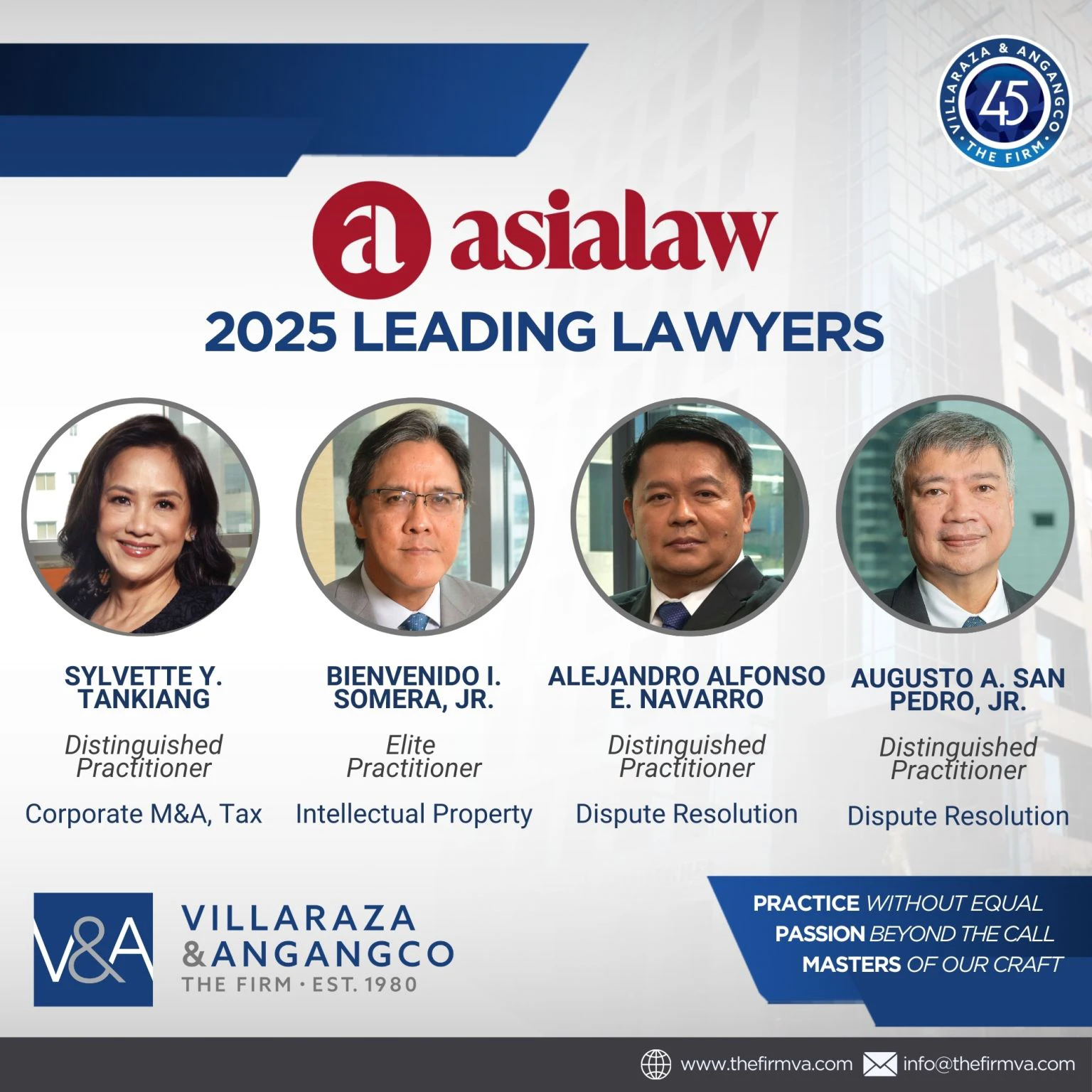 V&A Law Senior Partners Individually Recognized as Leading Lawyers in 2025 asialaw Rankings
