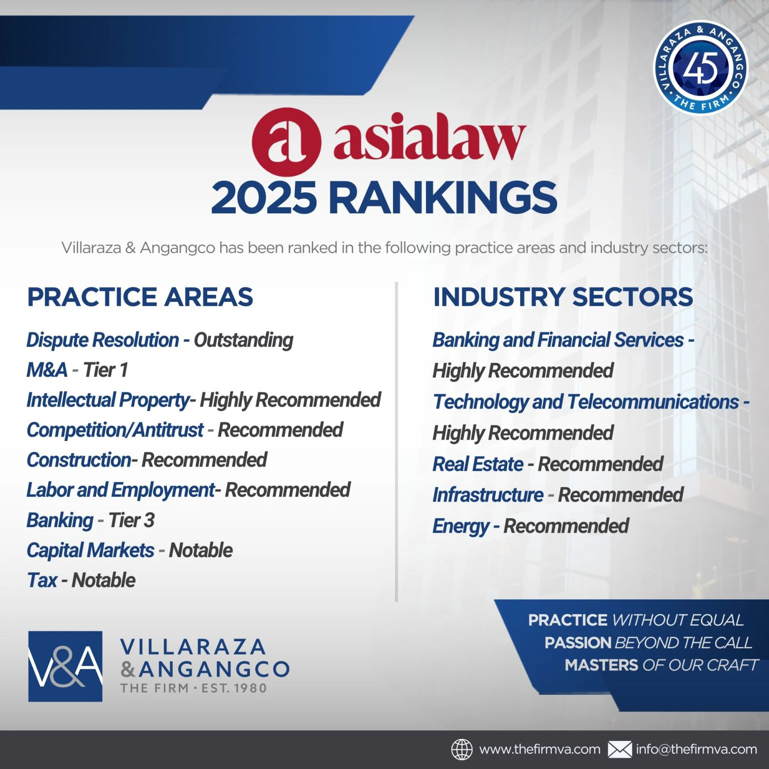 V&A Law is a Featured Ranked Firm in 2025 asialaw Ranking