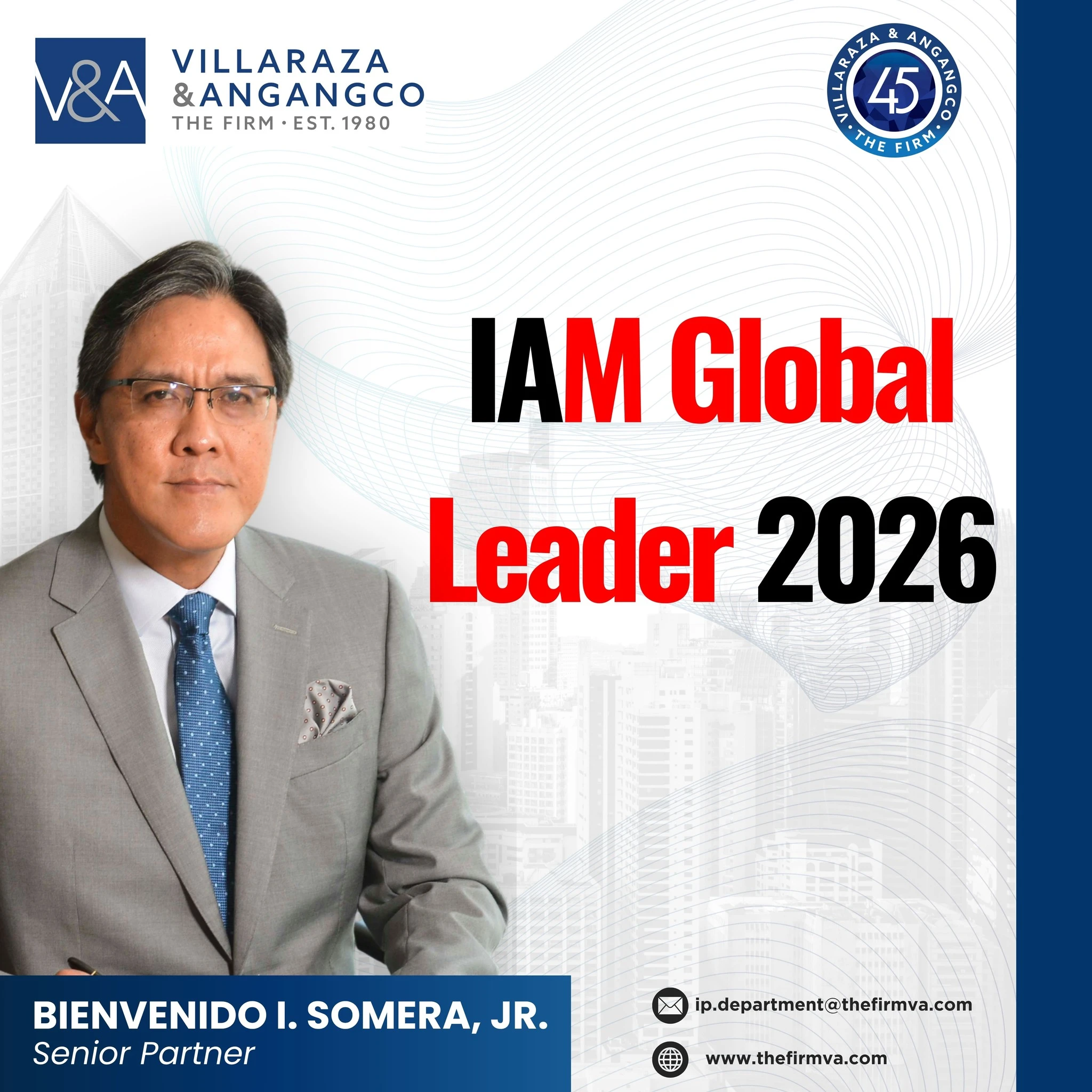 V&A Law’s Bienvenido I. Somera Jr. and Katrina V. Doble recognized in IAM Global Leaders 2026