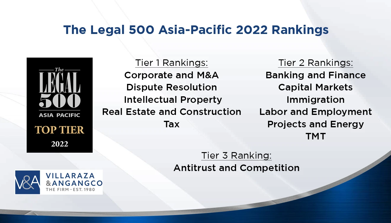 Villaraza & Angangco ranked as Top-Tier Firm in The Legal 500 2022 Rankings