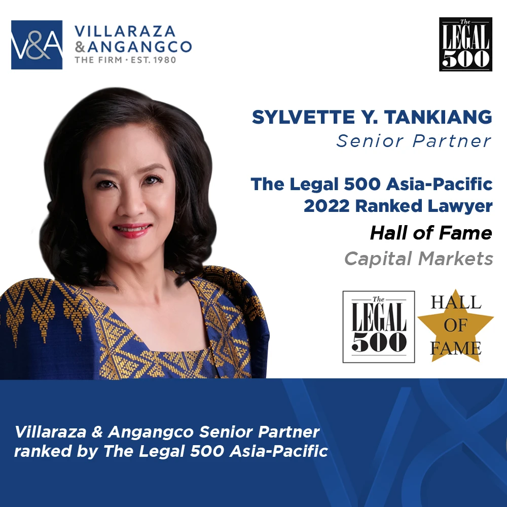 Villaraza & Angangco Senior Partner ranked as Hall of Fame by The Legal 500 Asia-Pacific for 2022