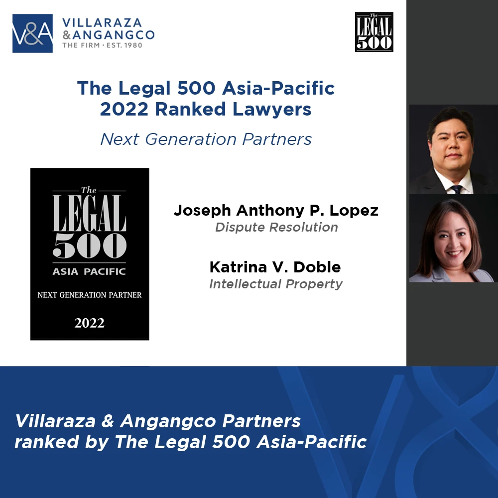 Villaraza & Angangco Partners recognized as Next Generation Partners by The Legal 500 Asia-Pacific for 2022