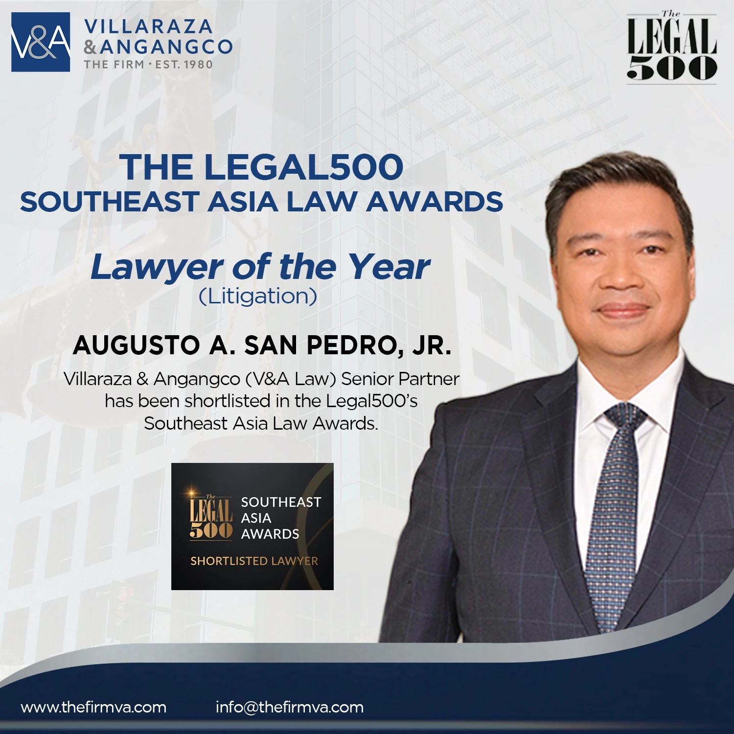 V&A Law Partner shortlisted as Lawyer of the Year for Litigation in the 2023 Legal 500 Southeast Asia Awards