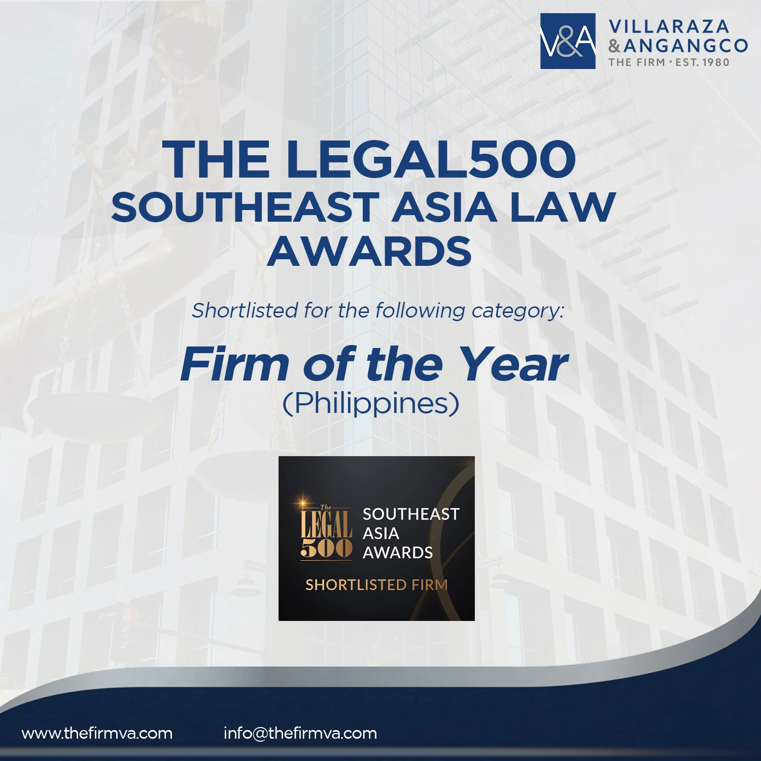 V&A Law shortlisted as Firm of the Year for the Philippines in the 2023 Legal 500 Southeast Asia Awards