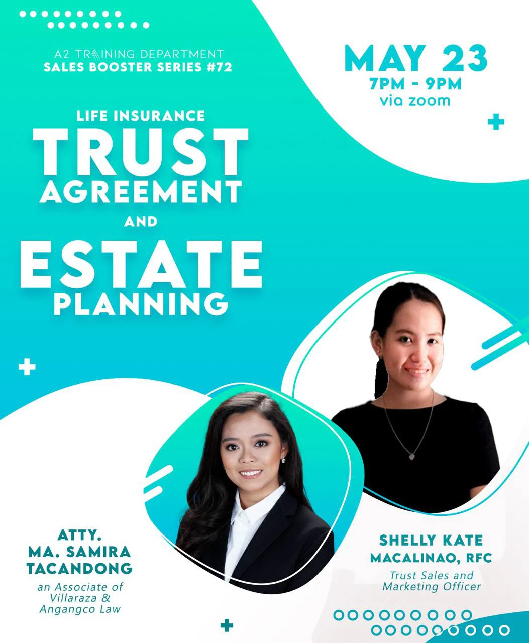 V&A Law’s Ma. Samira C. Tacandong and Mandy Therese Anderson discuss Estate Planning for Pru Life UK’s Sales Booster Series