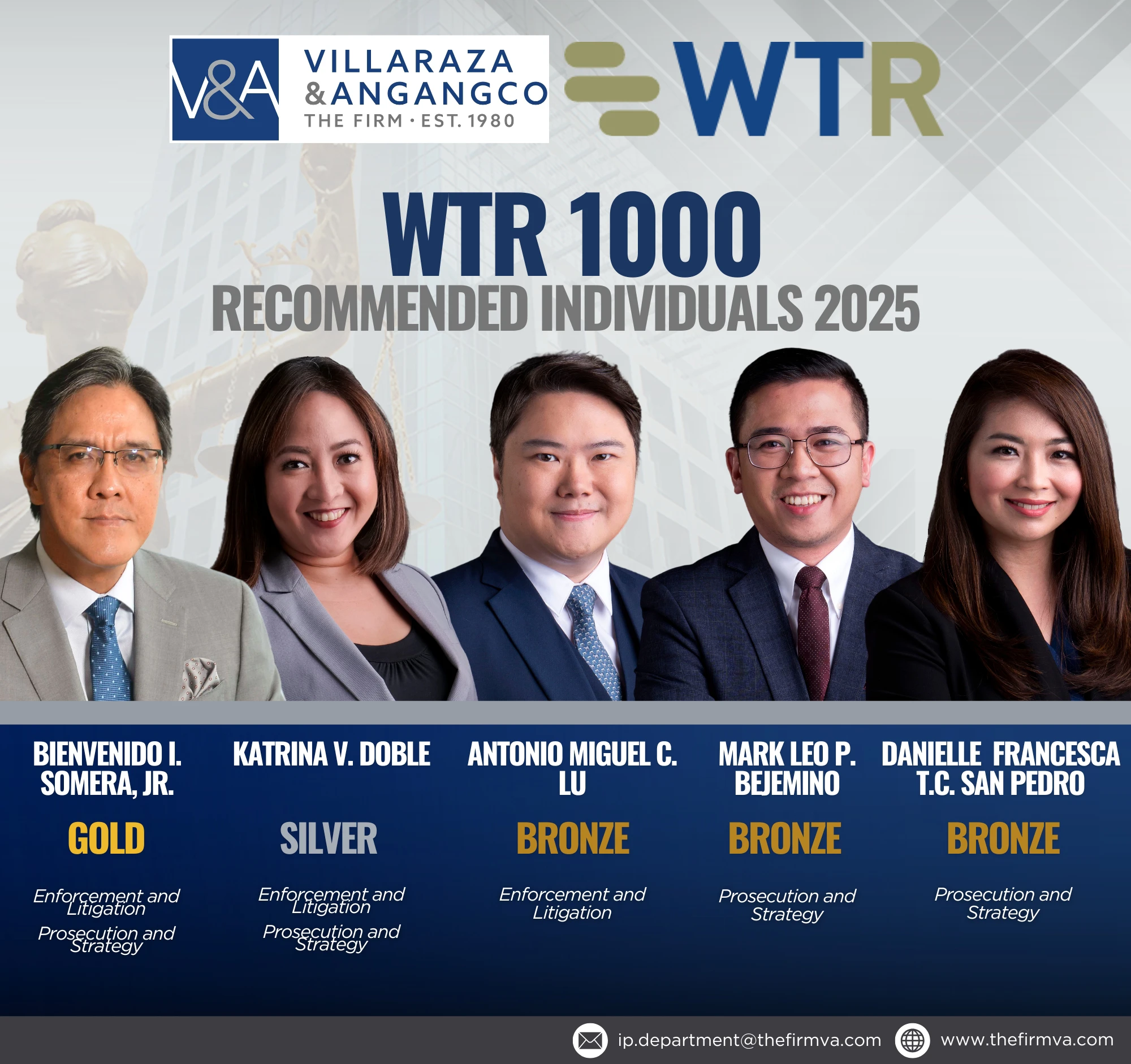 V&A Law is Recognized as a Gold Tier Intellectual Property firm in WTR 1000